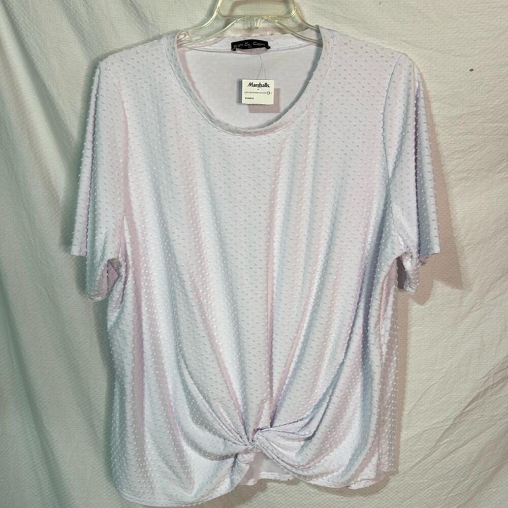 Kim & Cami 2x white short sleeve Swiss dot knotted waistline nwt perfect